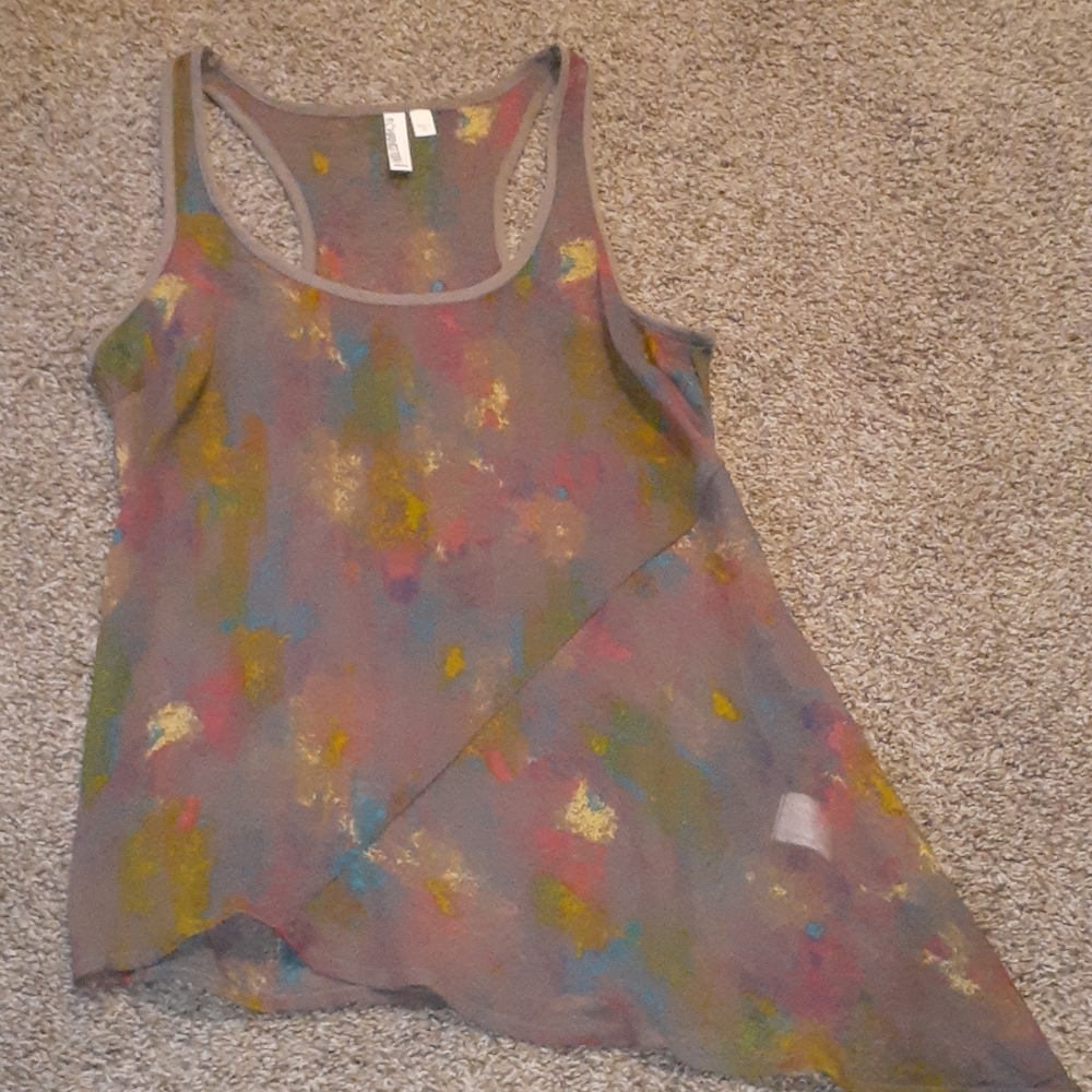 Multi color/watercolor sheer asymmetrical tank top